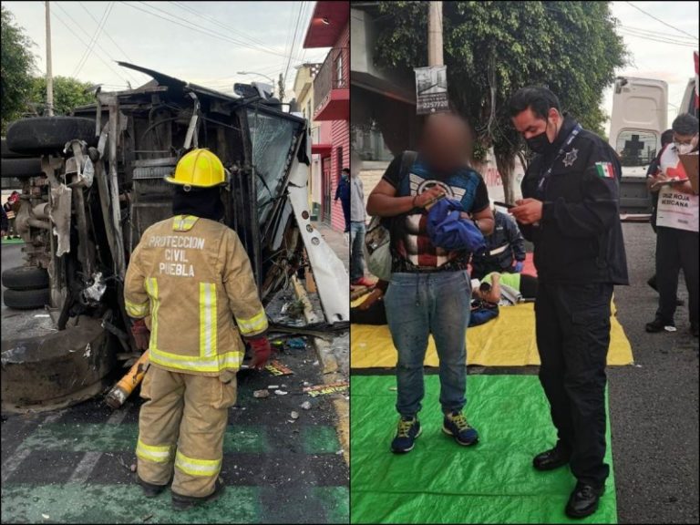 En Puebla, vuelca unidad de transporte público; hay un muerto y 12 heridos